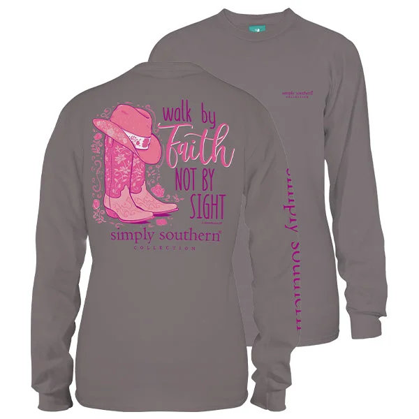 men’s short sleeve shirts with cool graphic prints -SALE Simply Southern Preppy Walk By Faith Boots Long Sleeve T-Shirt