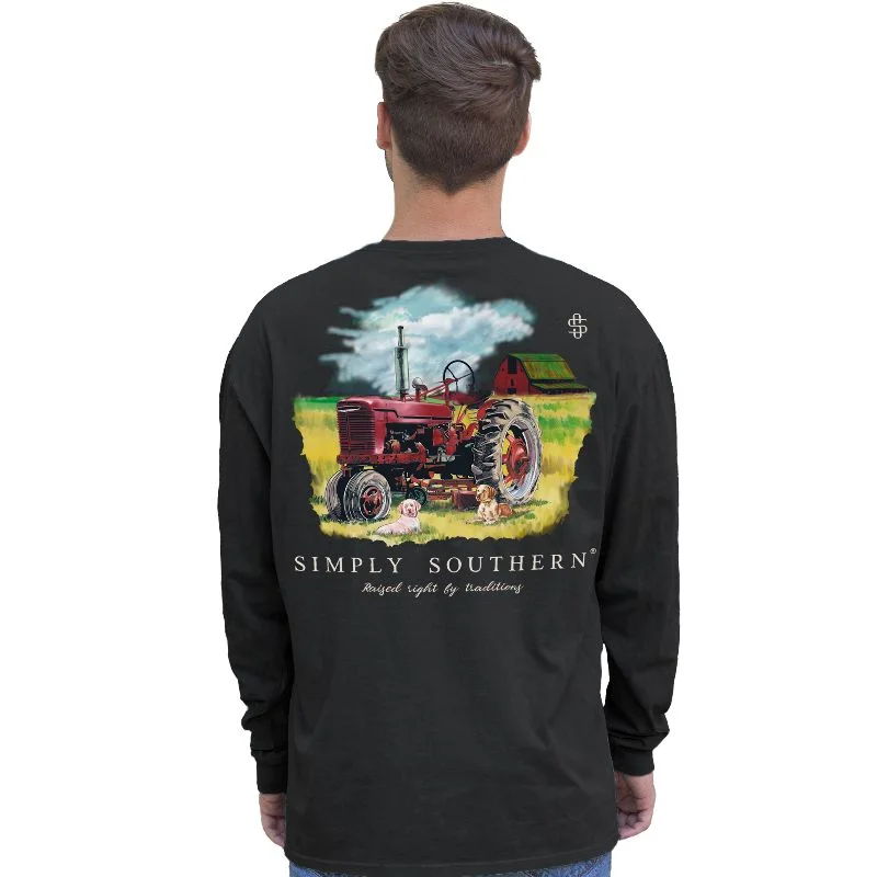 stylish short sleeve t-shirts for weekend relaxation -Simply Southern Tractor Obsidian Unisex Long Sleeve T-Shirt