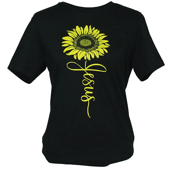 best short sleeve shirts for everyday comfort -Southern Attitude Sunflower Jesus Front Print T-Shirt