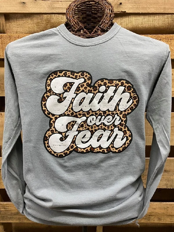 high-quality cotton short sleeve shirts for men -SALE Southern Chics Apparel Leopard Faith Over Fear Christian Comfort Colors Long Sleeve T Shirt