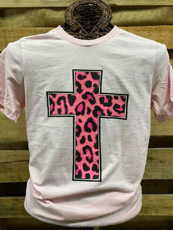 short sleeve shirts for weekend wear for men -Southern Chics Apparel Pink Cheetah Cross Canvas Girlie Bright T Shirt