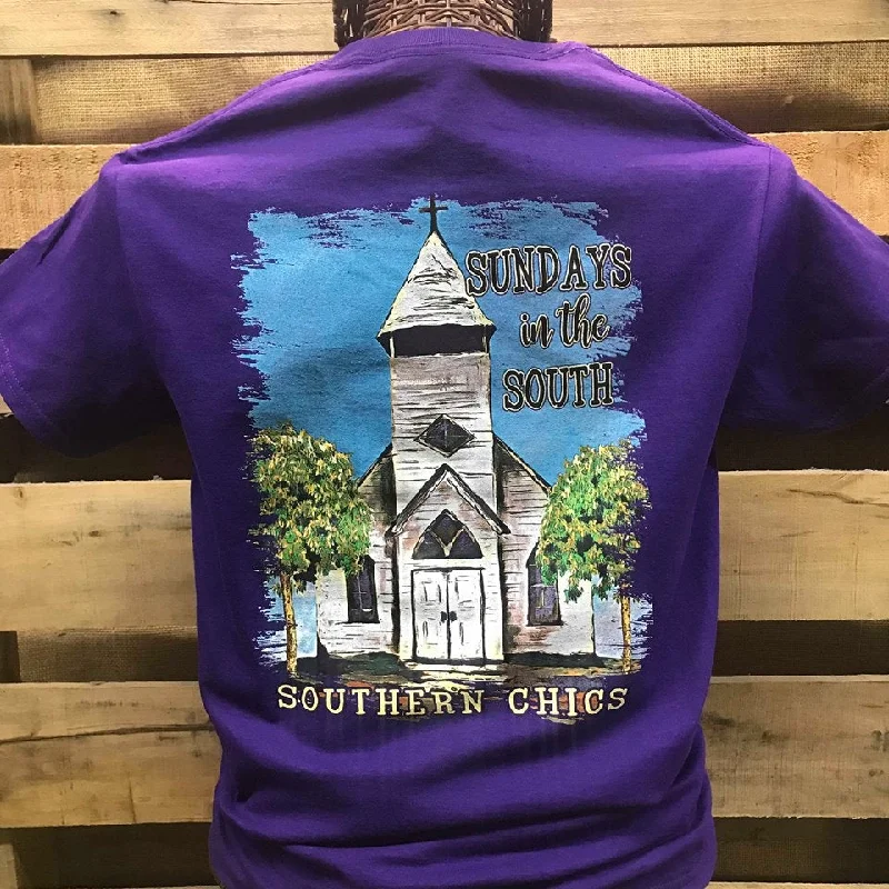 men’s casual short sleeve shirts with fun prints -Southern Chics Sundays in the South Church Christian Girlie Bright T Shirt