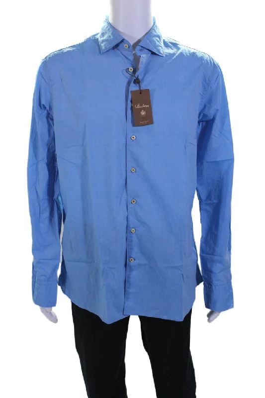 Men's pastoral shirts-Stenstroms Mens Faded Blue Cotton Long Sleeve Button Down Dress Shirt