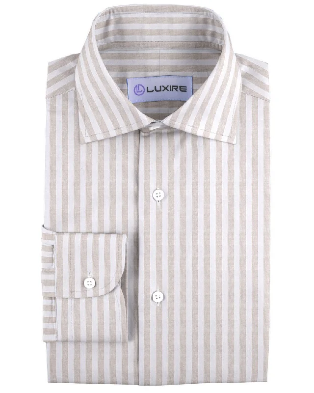 Men's hawk shirts-Summer Shirt in Sand White Awning Stripes Linen PRESET STYLE