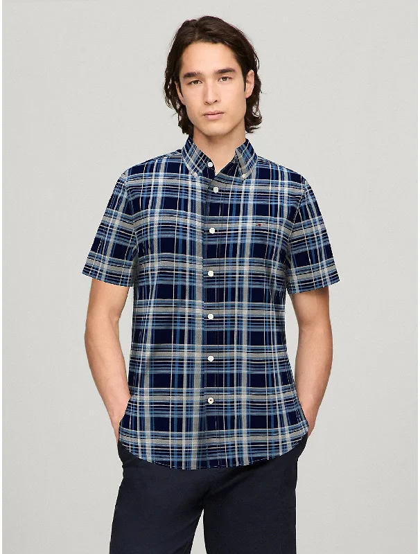 Men's space shirts-Tommy Hilfiger Men's Plaid Regular Fit Oxford Shirt