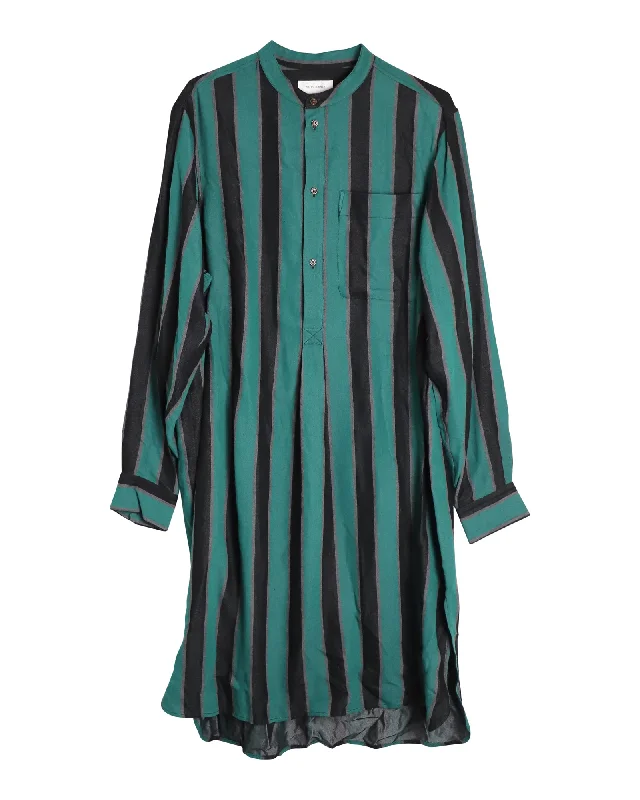 Men's adventure-worn shirts-Wales Bonner Striped Dress in Green Viscose