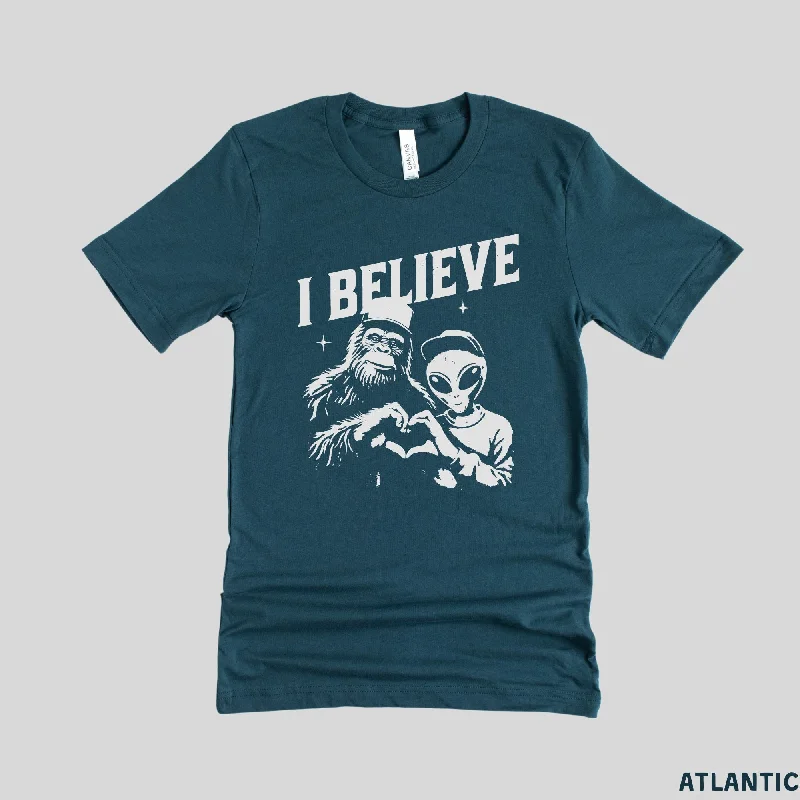 cool and stylish short sleeve shirts for active wear -Believe Alien <3 Bigfoot Graphic Tee Tshirt *UNISEX FIT*