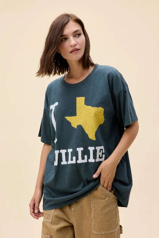 comfortable short sleeve shirts with a sporty look -Willie Nelson I Heart Willie Merch Tee