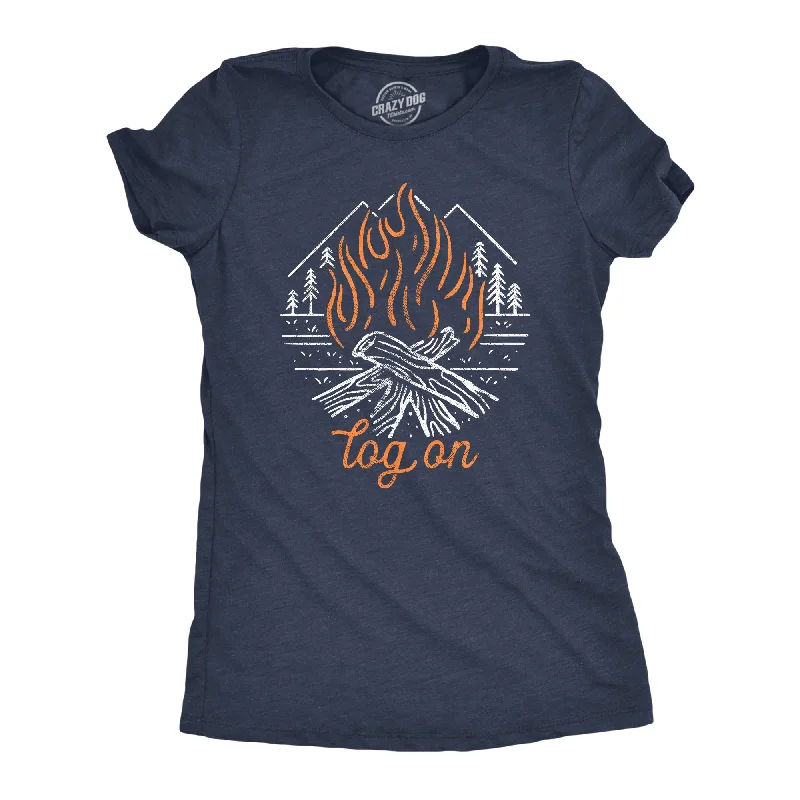 men’s casual and trendy short sleeve shirts -Womens Log On Tshirt Funny Camping Campfire Bonfire Woods Nature Graphic Novelty Tee