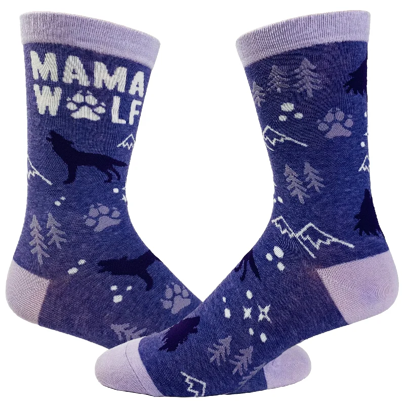 men’s short sleeve shirts with bold graphics -Women's Mama Wolf Socks Funny Camping Mother's Day Novelty Footwear