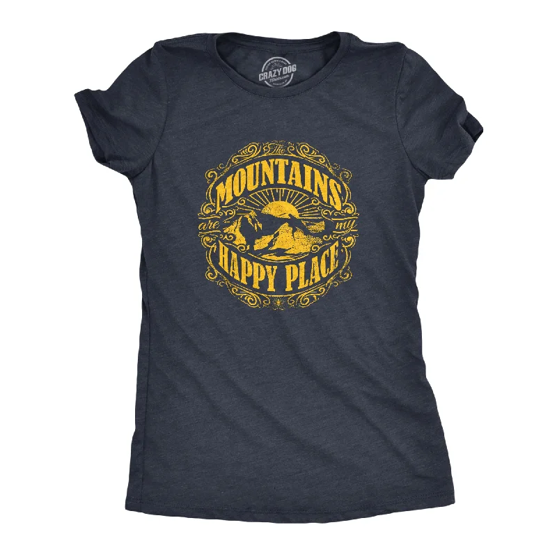 men’s versatile short sleeve shirts for any season -Womens Mountains Are My Happy Place Cool Vintage Hiking Camping T shirt Graphic