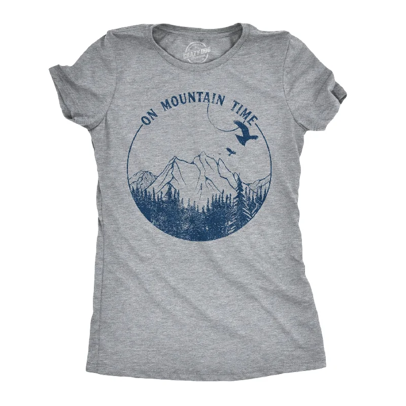 men’s graphic short sleeve shirts for hot weather -Womens On Mountain Time Tshirt Cute Outdoor Camping Tee For Ladies