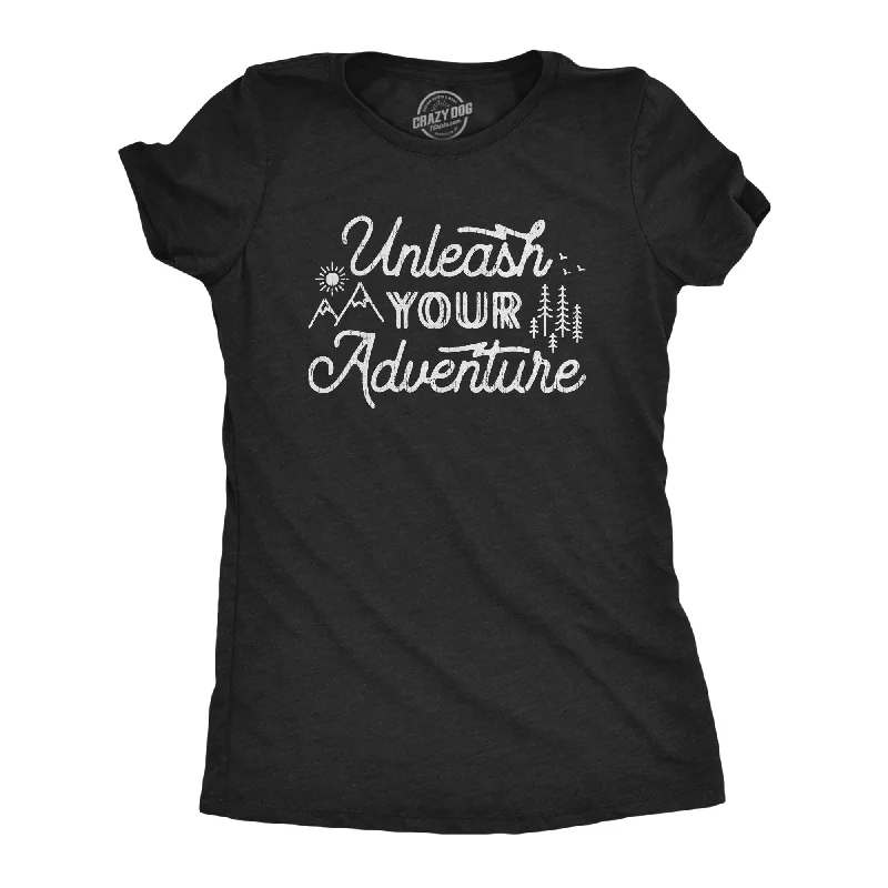 versatile short sleeve t-shirts for casual outfits -Womens Unleash Your Adventure Tshirt Cool Outdoor Explore Camping Hiking Novelty Tee