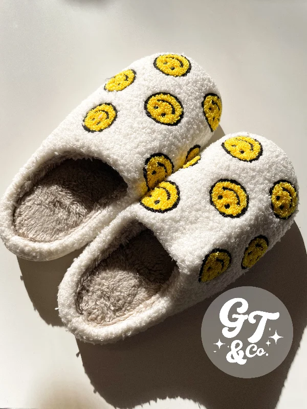 men’s short sleeve polo shirts with unique designs -Yellow Happy Face Slippers