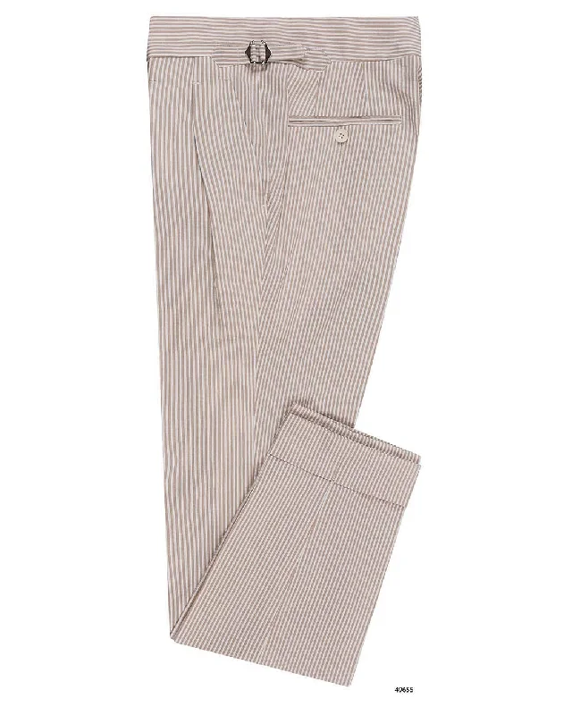 Men's pants for sticky weather-Brown Tan Stripes Seersucker