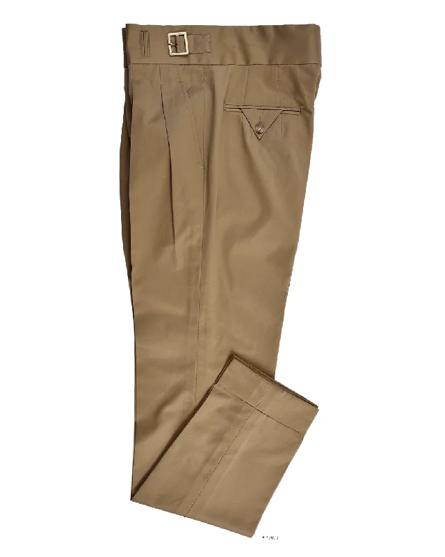 Men's pants with neat pleats-Gurkha Pant in Cotton Twill: Sand Fossil Beige