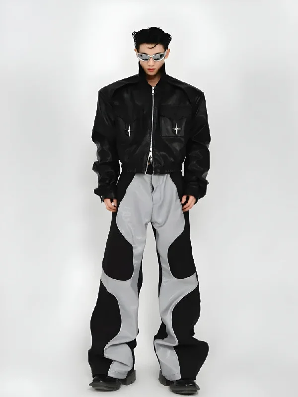 Men's pants for lounges-Cyberpunk Patchwork Wide Leg Pants