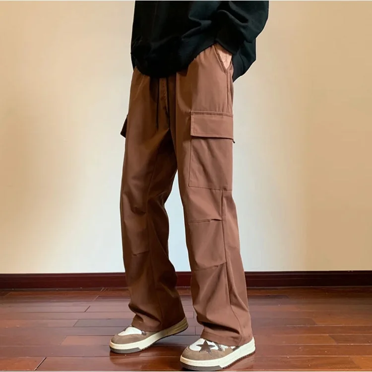 Men's pants with light mesh-Drawstring Cargo Parachute Pants