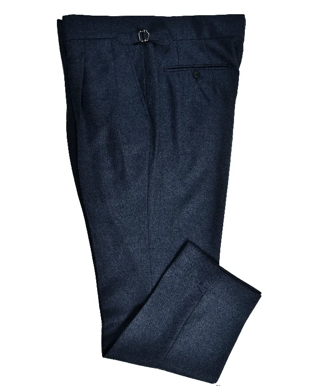 Men's pants for broad builds-Dugdale Navy Blue Wool Flannel Dress Pant