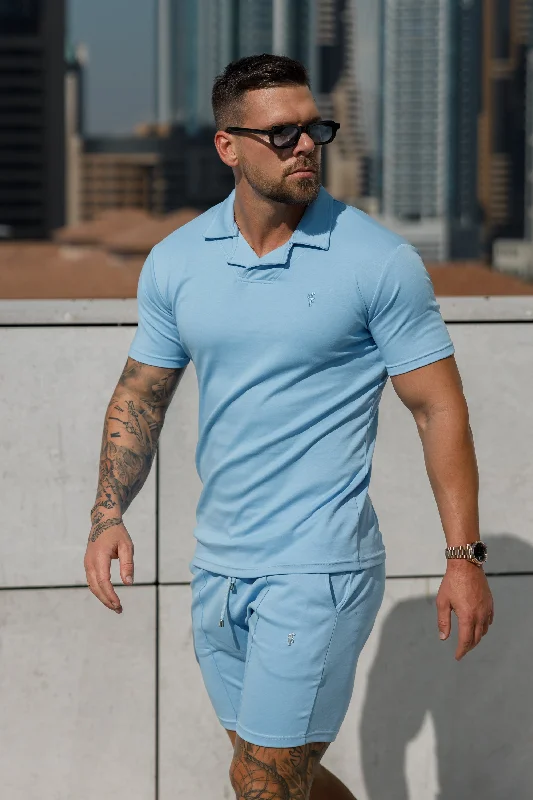 men’s short sleeve polo shirts for casual wear -Father Sons Classic Baby Blue Polo Shirt With Revere Collar - FSH1064