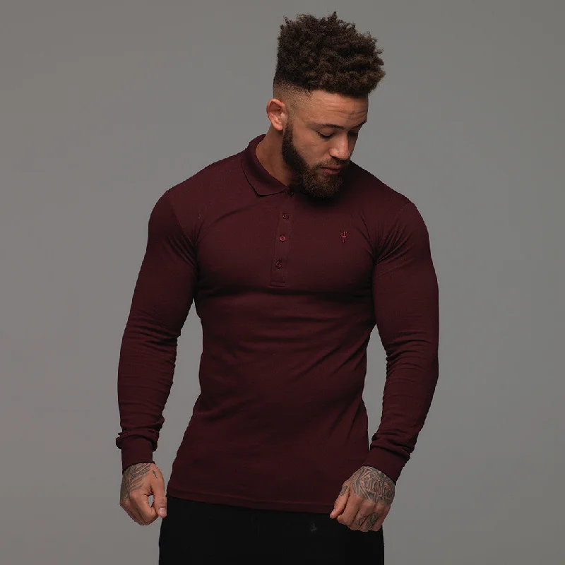 men’s premium short sleeve shirts for summer fashion -Father Sons Classic Burgundy Long Sleeve Polo Shirt FSH034