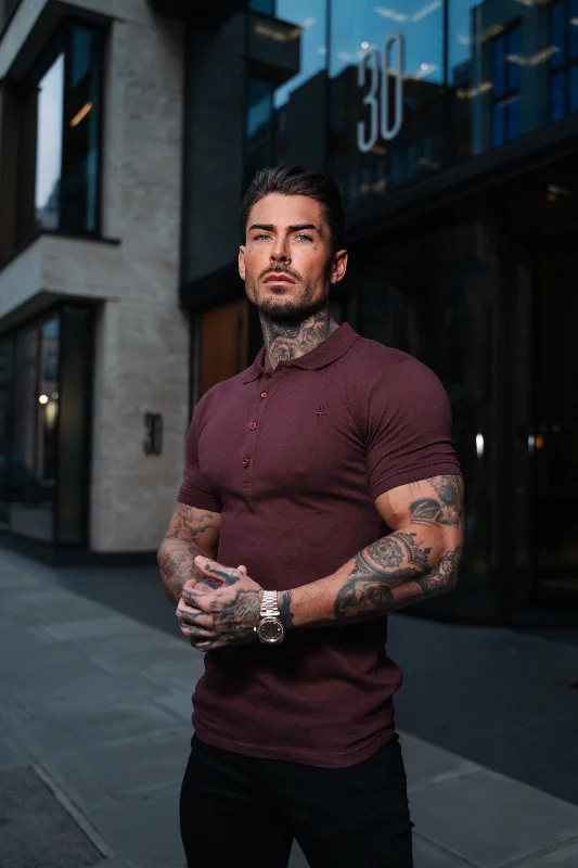 men’s short sleeve shirts with printed logos -Father Sons Classic Burgundy Polo Shirt with Tonal Button and Embroidery - FSH876