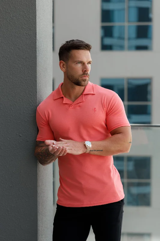 men’s trendy short sleeve shirts for active wear -Father Sons Classic Coral Polo Shirt With Revere Collar - FSH1066