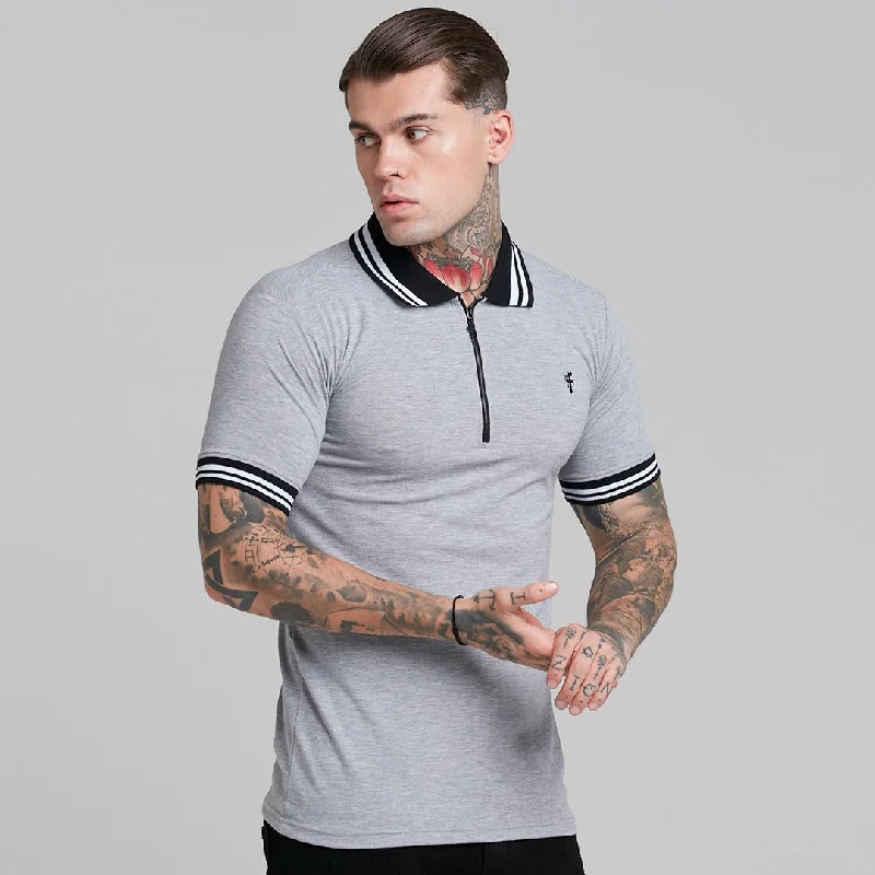 relaxed fit short sleeve shirts for men -Father Sons Classic Grey Contrast Collar Polo Shirt - FSH237