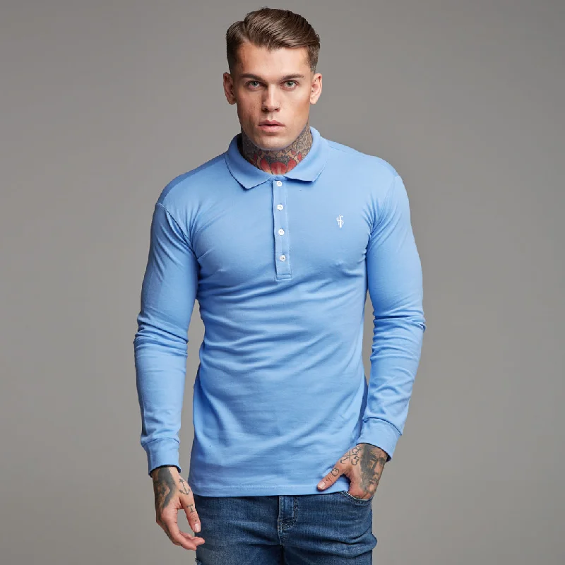 men’s comfortable short sleeve shirts with logos -Father Sons Classic Light Blue Polo Long Sleeve Shirt - FSH161