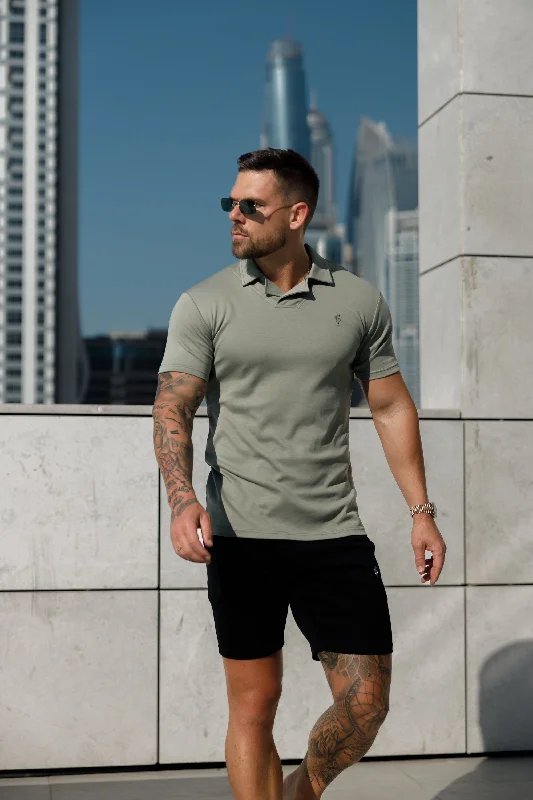 men’s printed short sleeve shirts for casual outings -Father Sons Classic Olive Polo Shirt With Revere Collar - FSH1065