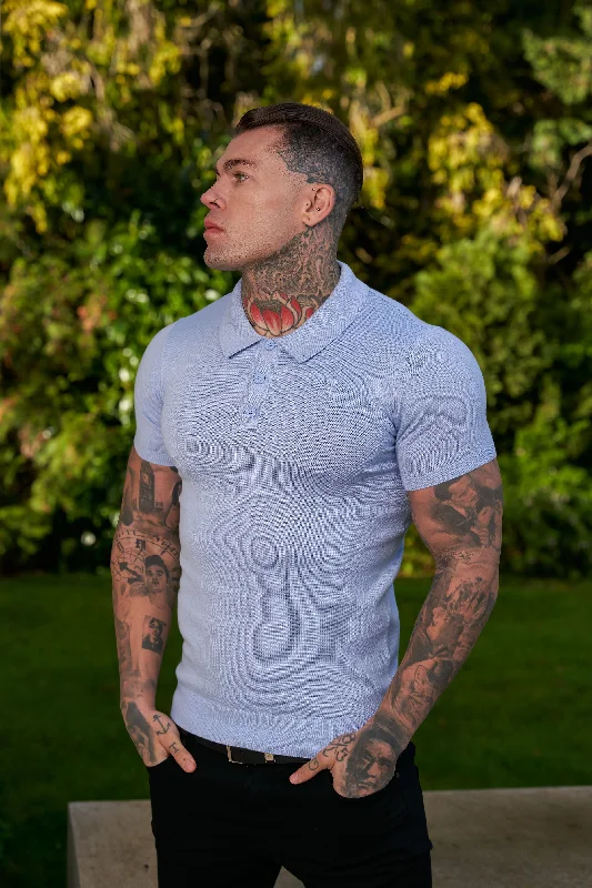 trendy short sleeve shirts for sports activities -Father Sons Classic Pale Blue Knitted Polo Jumper Short Sleeve With Tonal FS Embroidery- FSN146