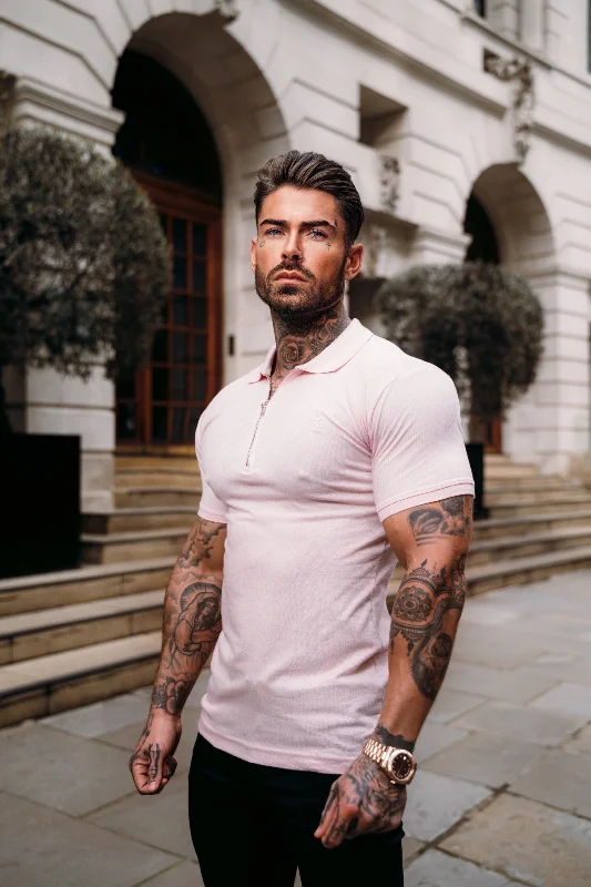 stylish short sleeve t-shirts for weekend relaxation -Father Sons Classic Pink and Silver Zipped Polo Shirt - FSH854