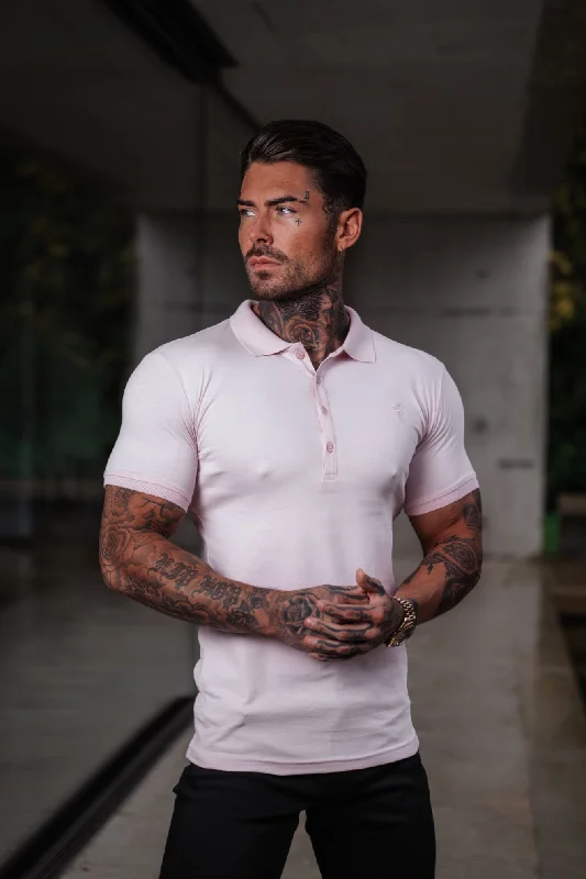 trendy short sleeve shirts for gym wear -Father Sons Classic Pink Polo Shirt with Tonal Button and Embroidery - FSH878