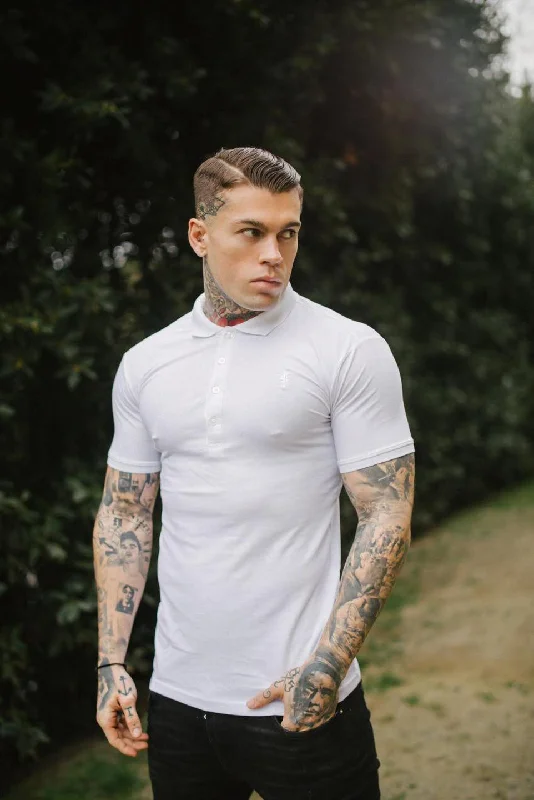 men’s classic short sleeve t-shirts for all occasions -Father Sons Classic White Polo Shirt with white embroidery - FSH387