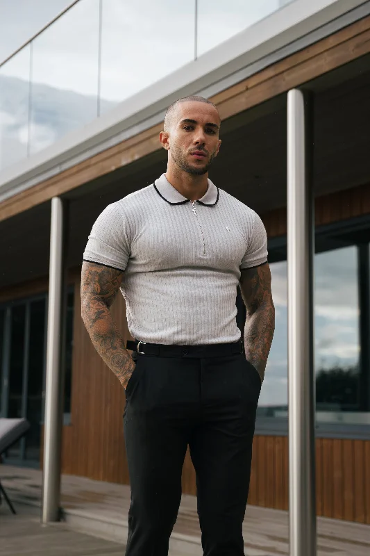 versatile short sleeve shirts for all types of activities -FS Classic Grey Ribbed Zip Polo with Contrast Short Sleeve - FSH1108