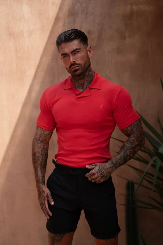 men’s casual short sleeve shirts for beach outings -FS Classic Polo With Revere Collar Red - FSH1123