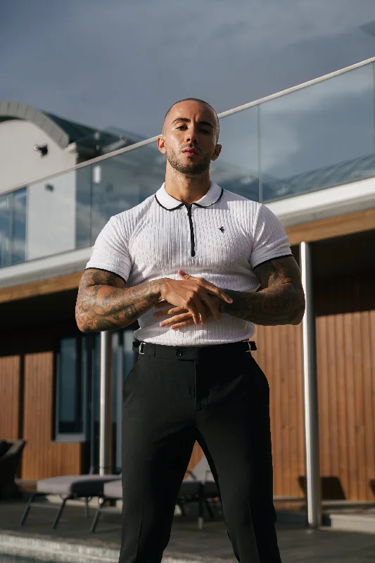 affordable short sleeve shirts for fitness wear -FS Classic White Ribbed Zip Polo with Contrast Short Sleeve - FSH1102