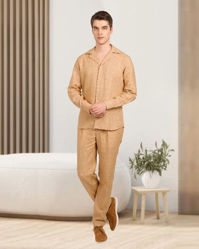 Men's pants for smart casual-Golden Linen Dress Pant