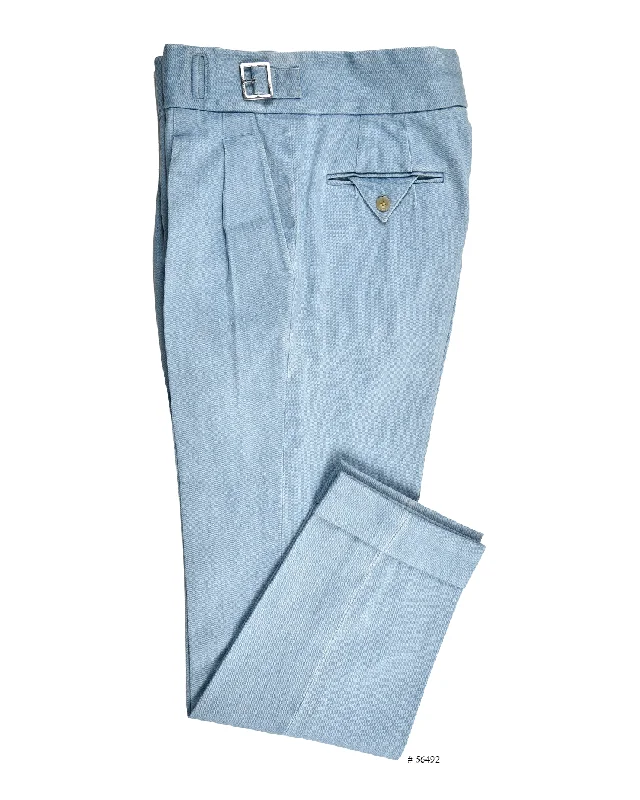 Men's pants with single pleat-Gurkha Pant in Fade Washed Blue Selvage With Turquoise Tint