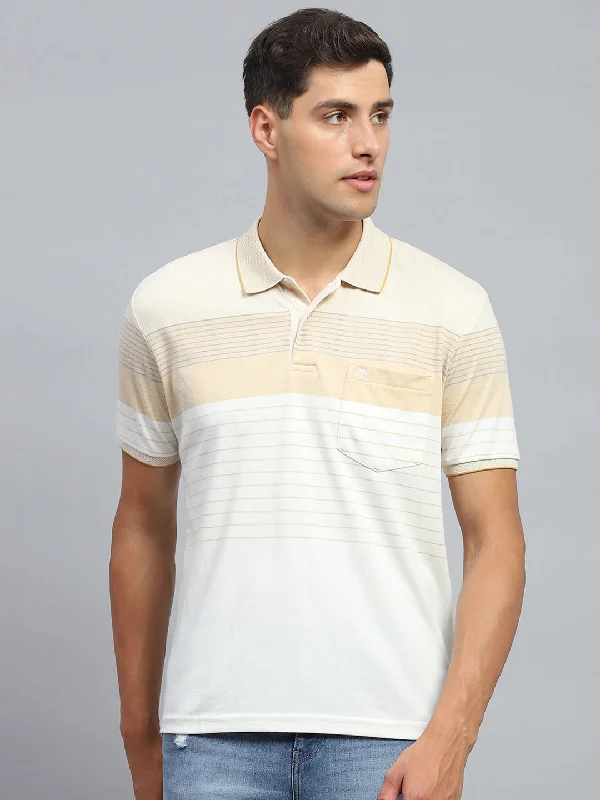 men’s short sleeve shirts for both casual and formal events -Men Beige Stripe Collar Half Sleeve T-Shirt