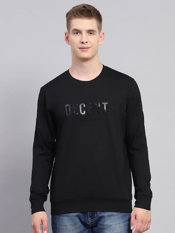 comfortable short sleeve shirts with a modern fit -Men Black Printed Round Neck Full Sleeve Winter T-Shirt