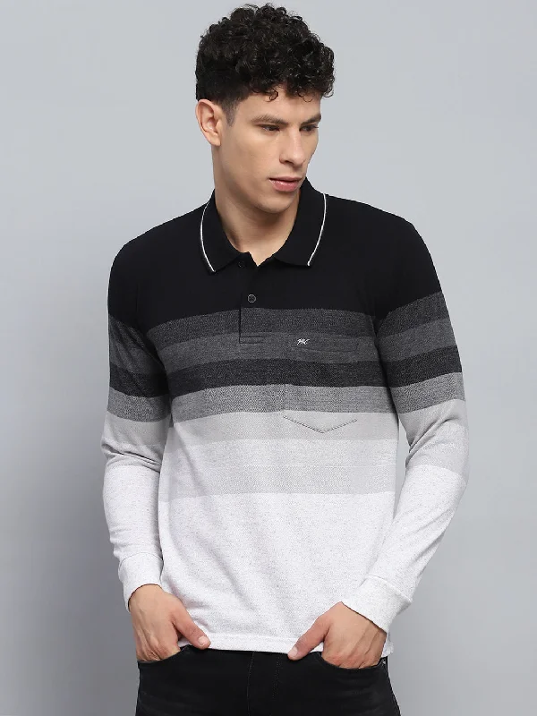 breathable short sleeve shirts for outdoor wear -Men Black Stripe Collar Full Sleeve Winter T-Shirt