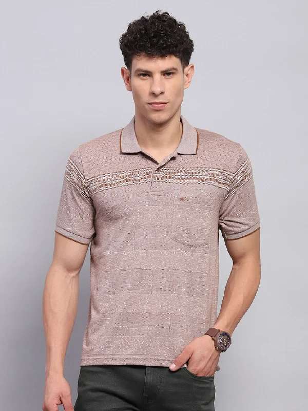 high-quality short sleeve shirts for all occasions -Men Brown Stripe Collar Half Sleeve T-Shirt