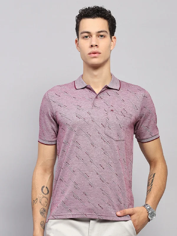 modern short sleeve shirts for fashion-conscious men -Men Burgundy Printed Collar Half Sleeve T-Shirt