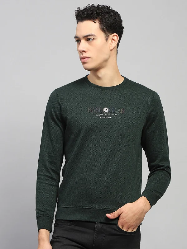 relaxed fit short sleeve shirts for men’s wardrobe -Men Green Printed Round Neck Full Sleeve Winter T-Shirt