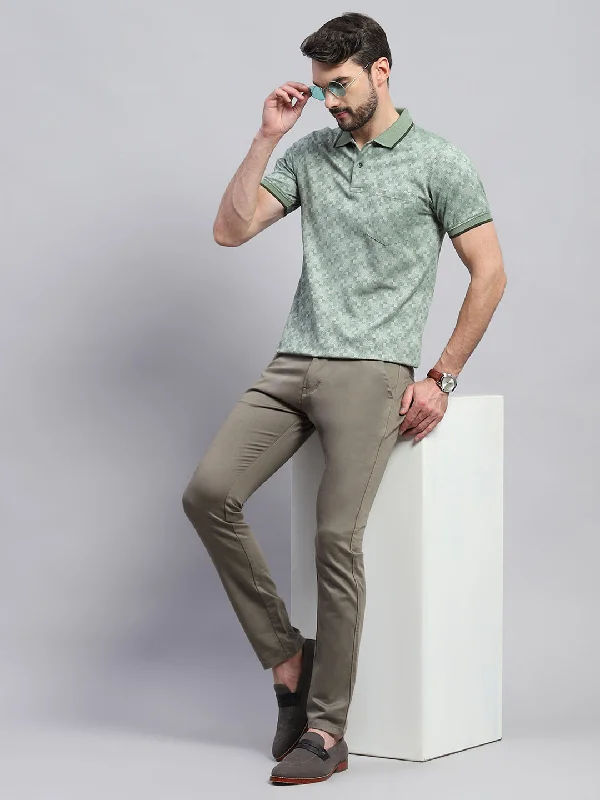 modern short sleeve shirts for fashion-conscious men -Men Green Self Design Collar Half Sleeve T-Shirt