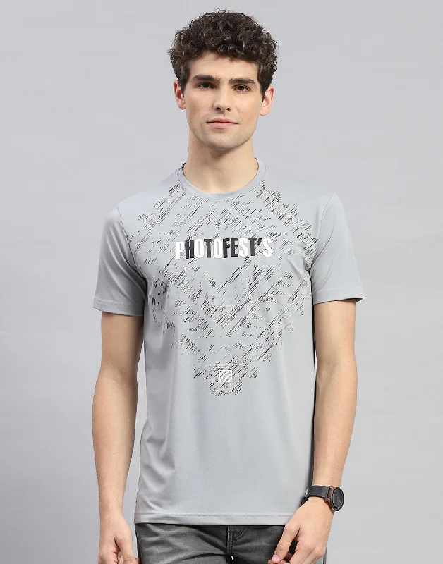 modern short sleeve shirts for fashion-conscious men -Men Grey Printed Round Neck Half Sleeve T-Shirt