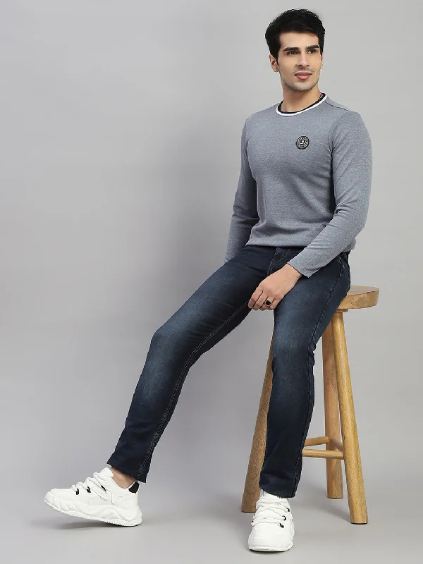 stylish short sleeve shirts for weekend trips -Men Grey Solid Round Neck Full Sleeve T-Shirt