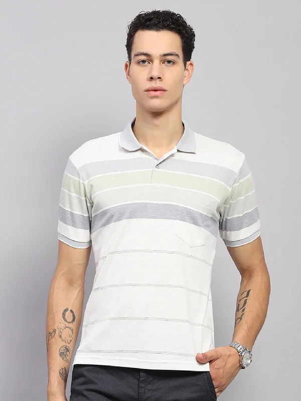 men’s classic short sleeve shirts for spring and summer -Men Grey Stripe Collar Half Sleeve T-Shirt