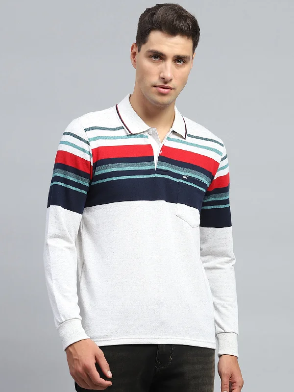 affordable short sleeve shirts for everyday wear -Men Multicolor Stripe Collar Full Sleeve Winter T-Shirt